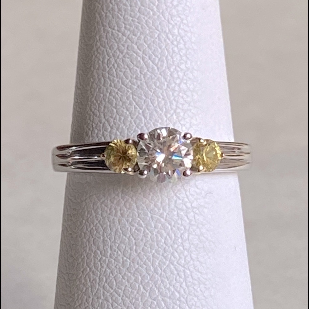 14K GOLD Moissanite & Sapphire Ring